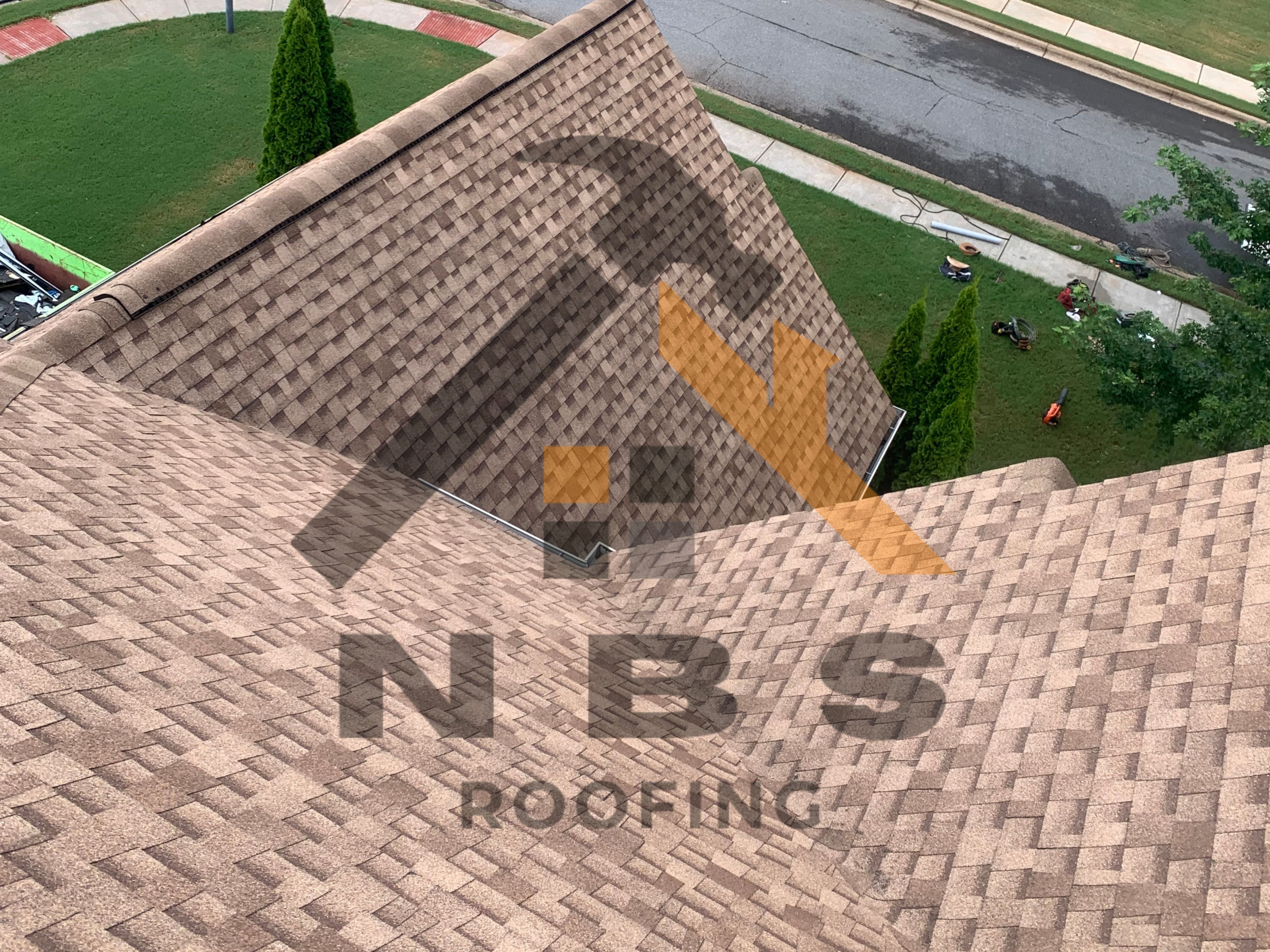 Brown shingle roof aerial